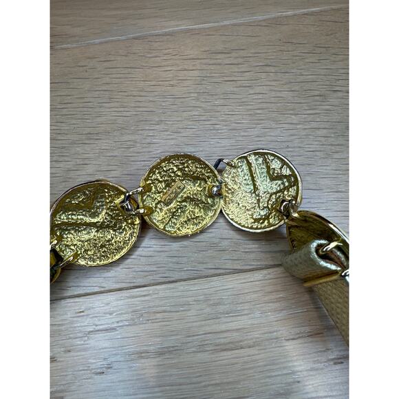 Vintage Alexis Kirk Enamel Rhinestone Art Deco Gold Adjustable Leather Belt 1980 main image 6